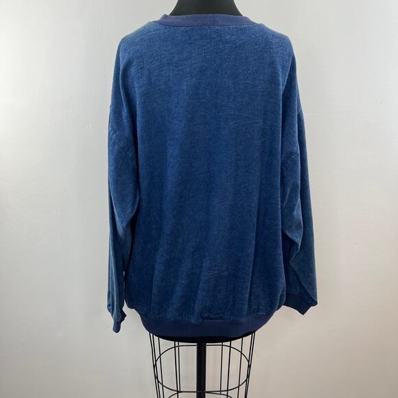 Unique Alfredo's Wife Native American Embroidered Applique Blue Crew Pullover XL - Picture 5 of 7
